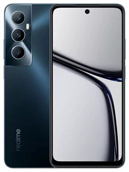 Смартфон Realme C65 в синем цвете с полноэкранным HD+ дисплеем.